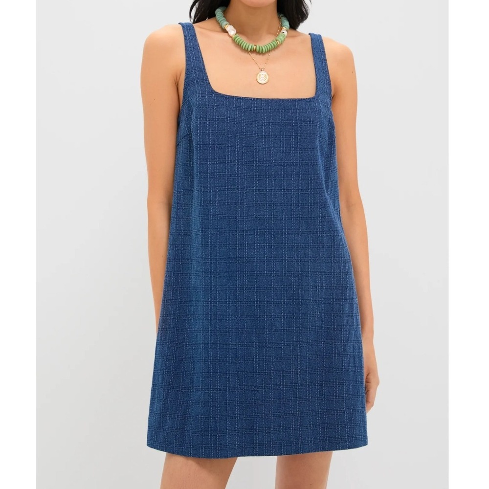 Tuckernuck Pomander Place Cassie Shift Dress Women L Blue Denim Windowpane